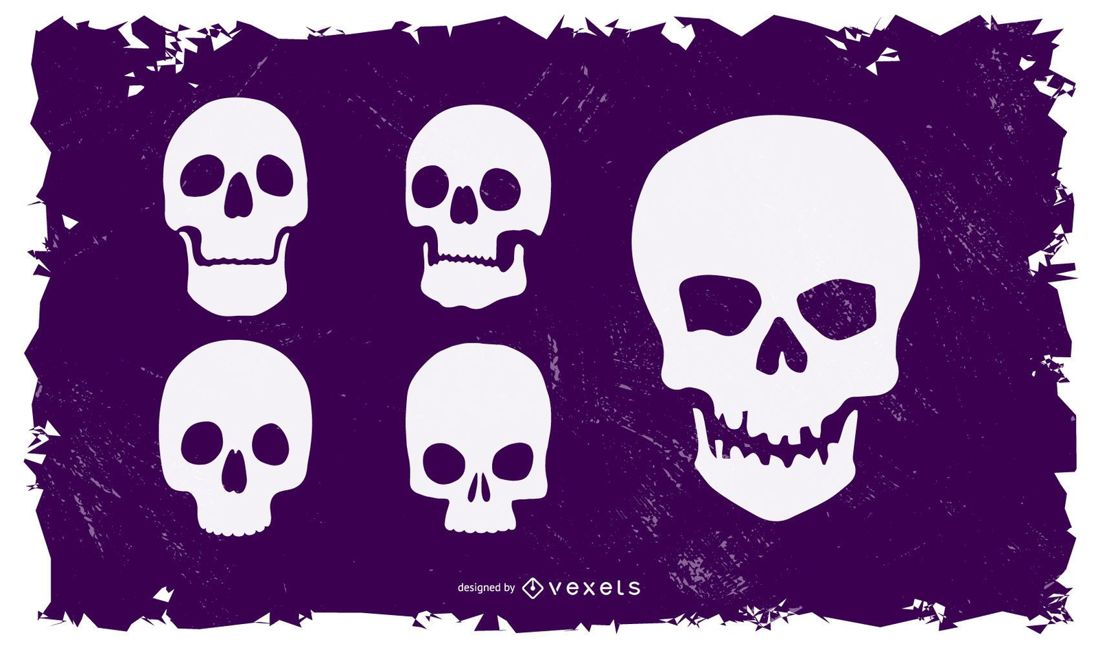 Set of 5 silhouetted skulls