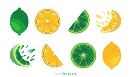 Conjunto de ilustración de rodajas de limón y lima