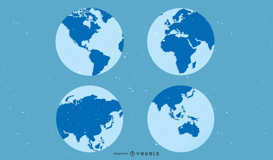 4 Earth Globes with continents 4 Earth Globes with continents