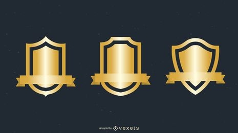 Vários vetores de emblemas de escudo dourado