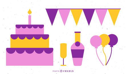 Conjunto de elementos de design de aniversário
