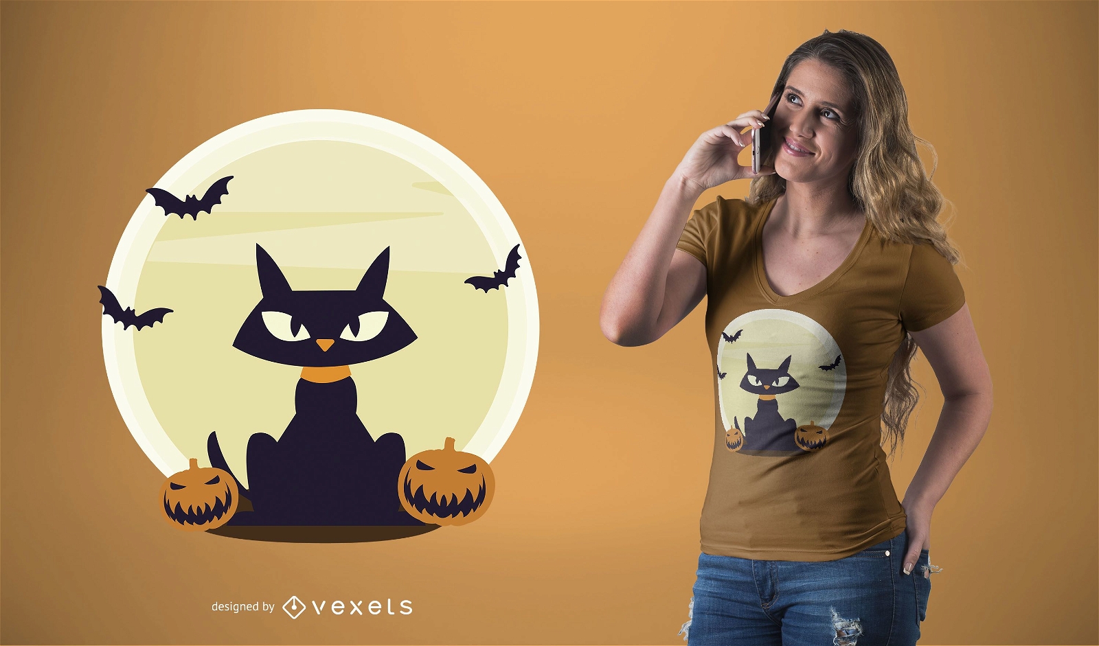 Halloween-T-Shirt-Design der schwarzen Katze