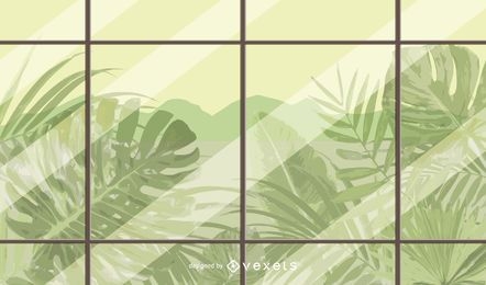 diseño de ilustración de ventana de plantas