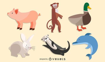 conjunto de ilustração de animais planos
