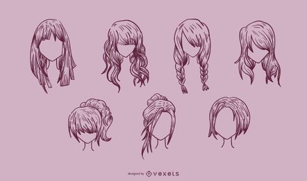Serie de cabello femenino de Vector Media Produced Go Serie de cabello femenino de Vector Media Produced Go