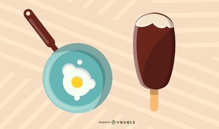 Ilustración de huevo frito y helado