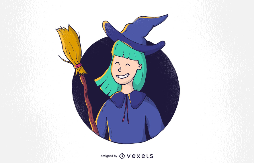 Pretty Witch With Halloween Vector Illustration Pretty Witch With Halloween Vector Illustration