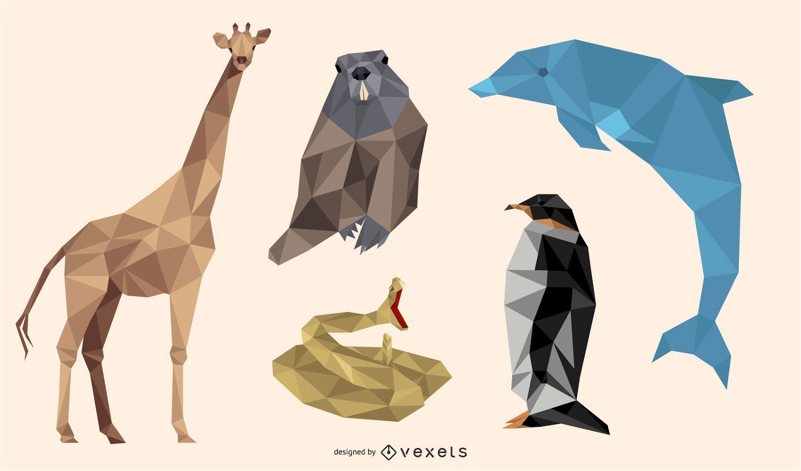 Conjunto de ilustração de animais poligonais