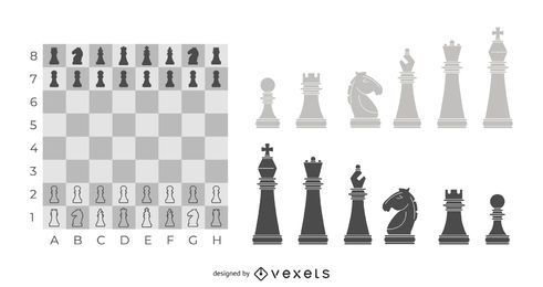 Ilustración de tablero y piezas de ajedrez