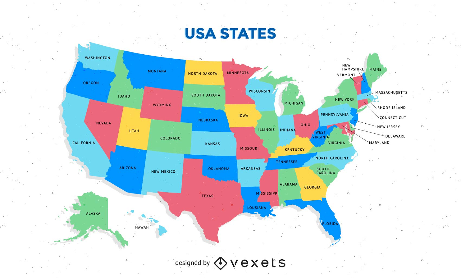 Mapa colorido libre de Estados Unidos con el vector de estados