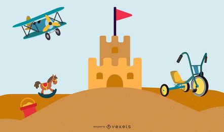 Castillo de vector y juguetes