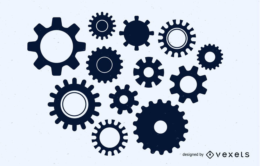 Mechanical gears silhouette set Mechanical gears silhouette set
