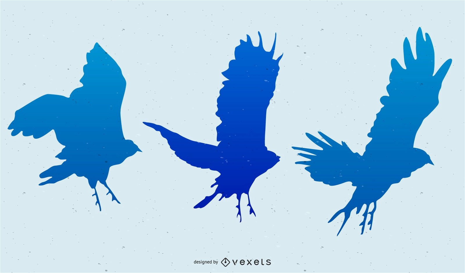 blue flying birds illustration set