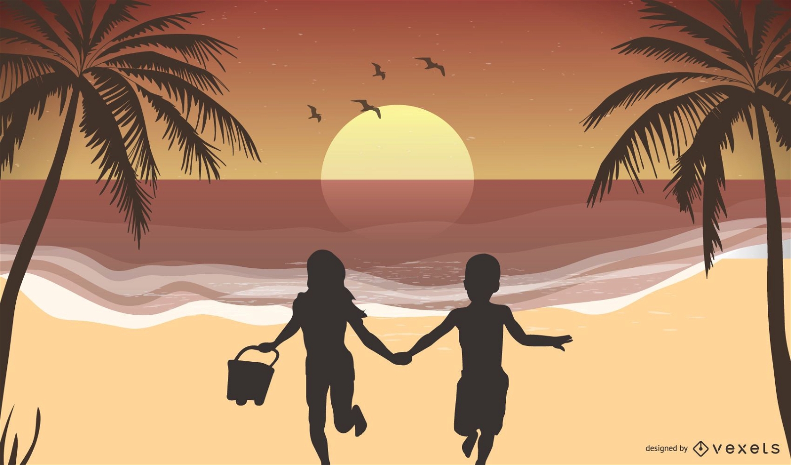 Ilustración de playa de verano para niños