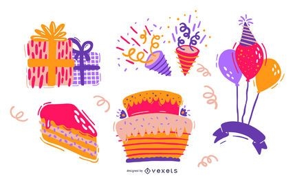 Birthday elements illustration set