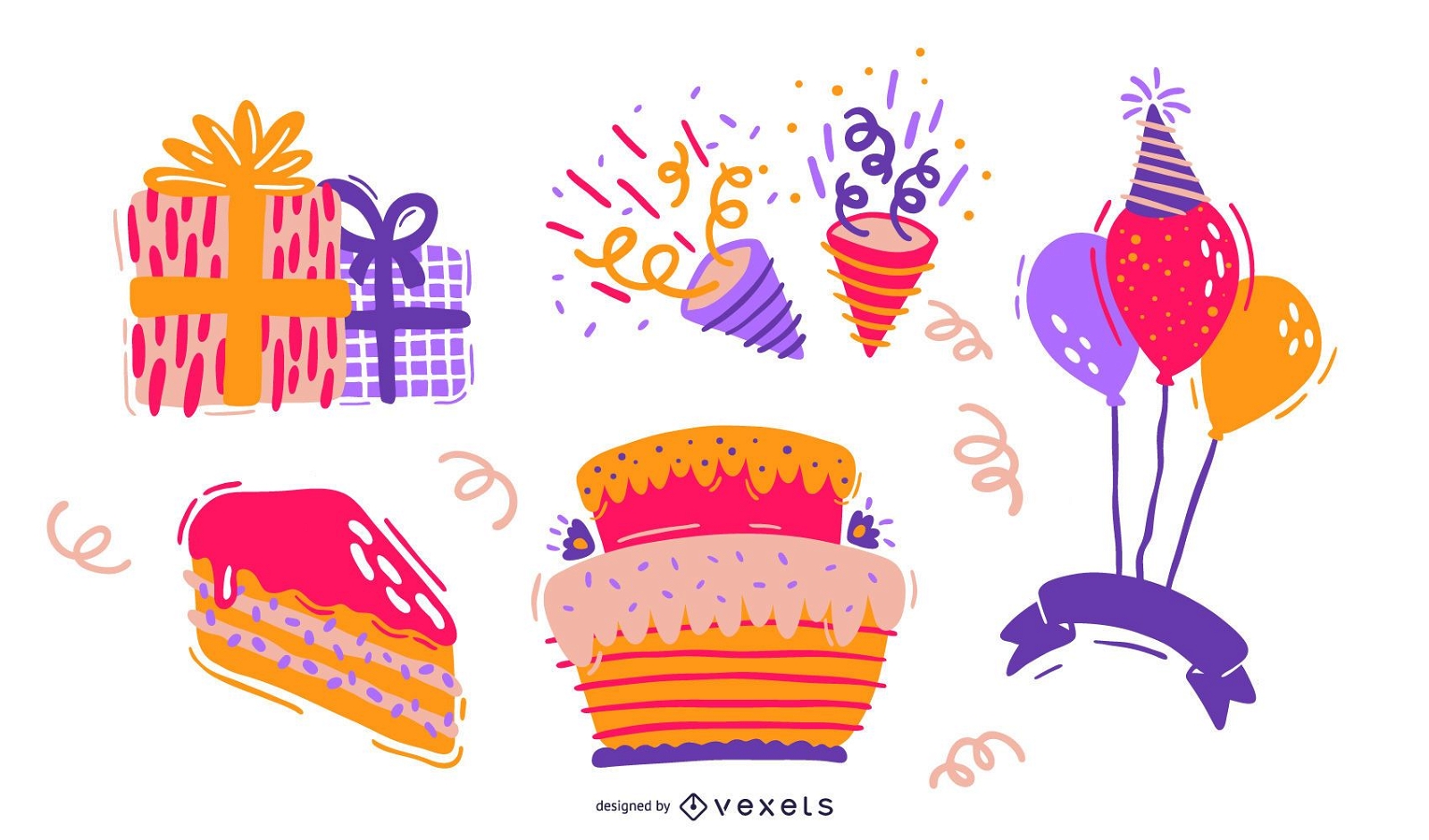 Birthday elements illustration set
