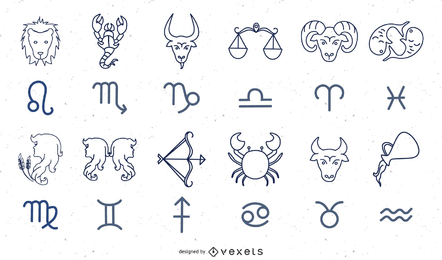 Conjunto de 12 signos del zodíaco gráfico vectorial