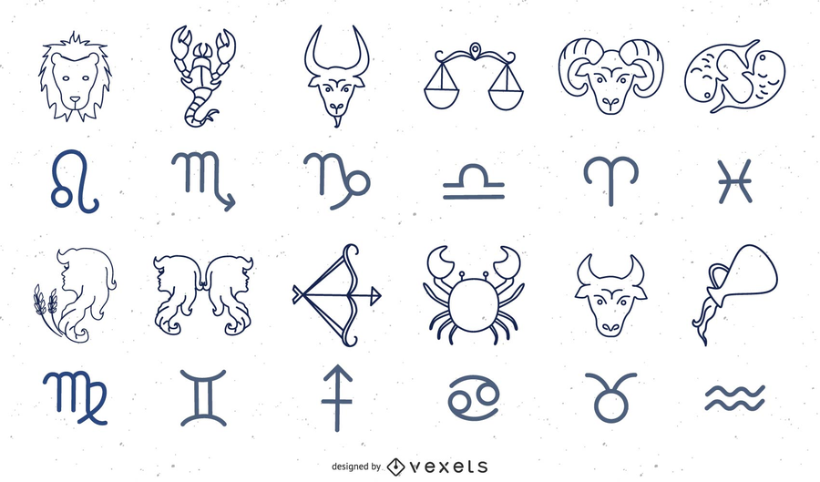 Conjunto De 12 Gráficos De Vetor De Signos Do Zodíaco Baixar Vector 7083