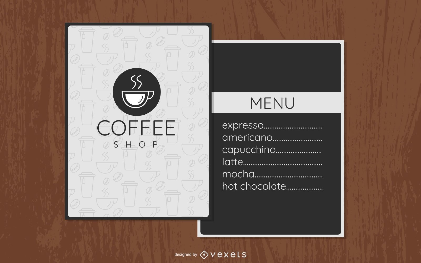 Design minimalista do menu da cafeteria