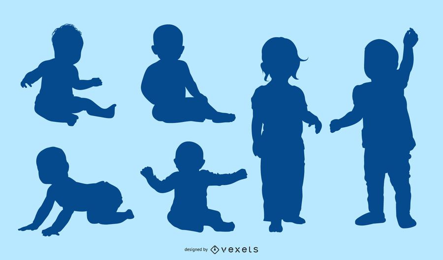 Children Blue Silhouette Collection Children Blue Silhouette Collection