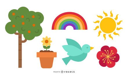 Nature elements flat set