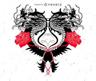 Dragão e o vetor de rosa