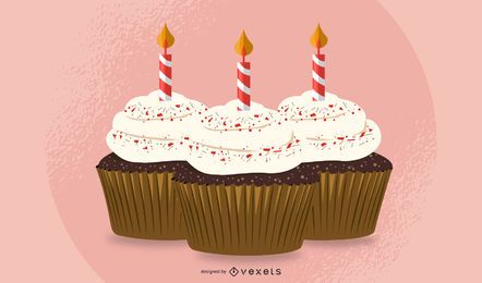 diseño de ilustración de cupcakes de cumpleaños