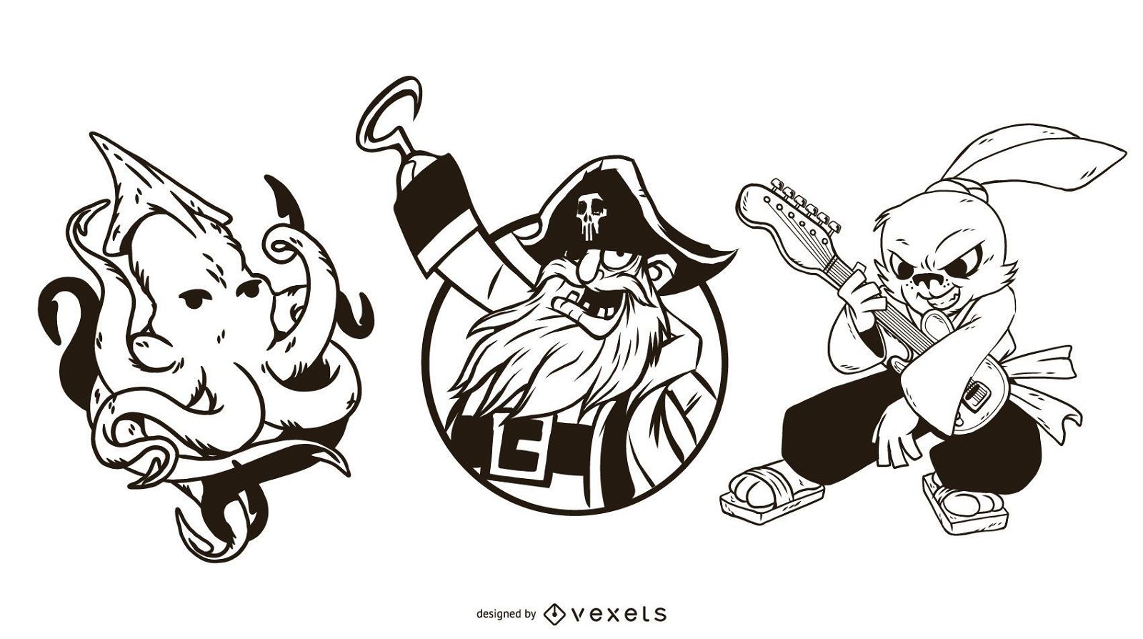 Pacote de ilustrações de piratas e animais