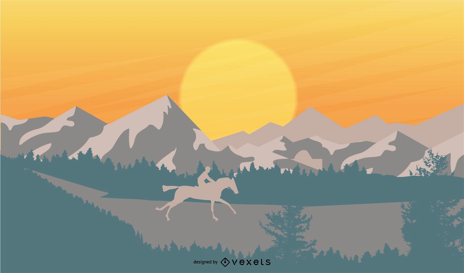 Ilustração do pôr do sol nas montanhas