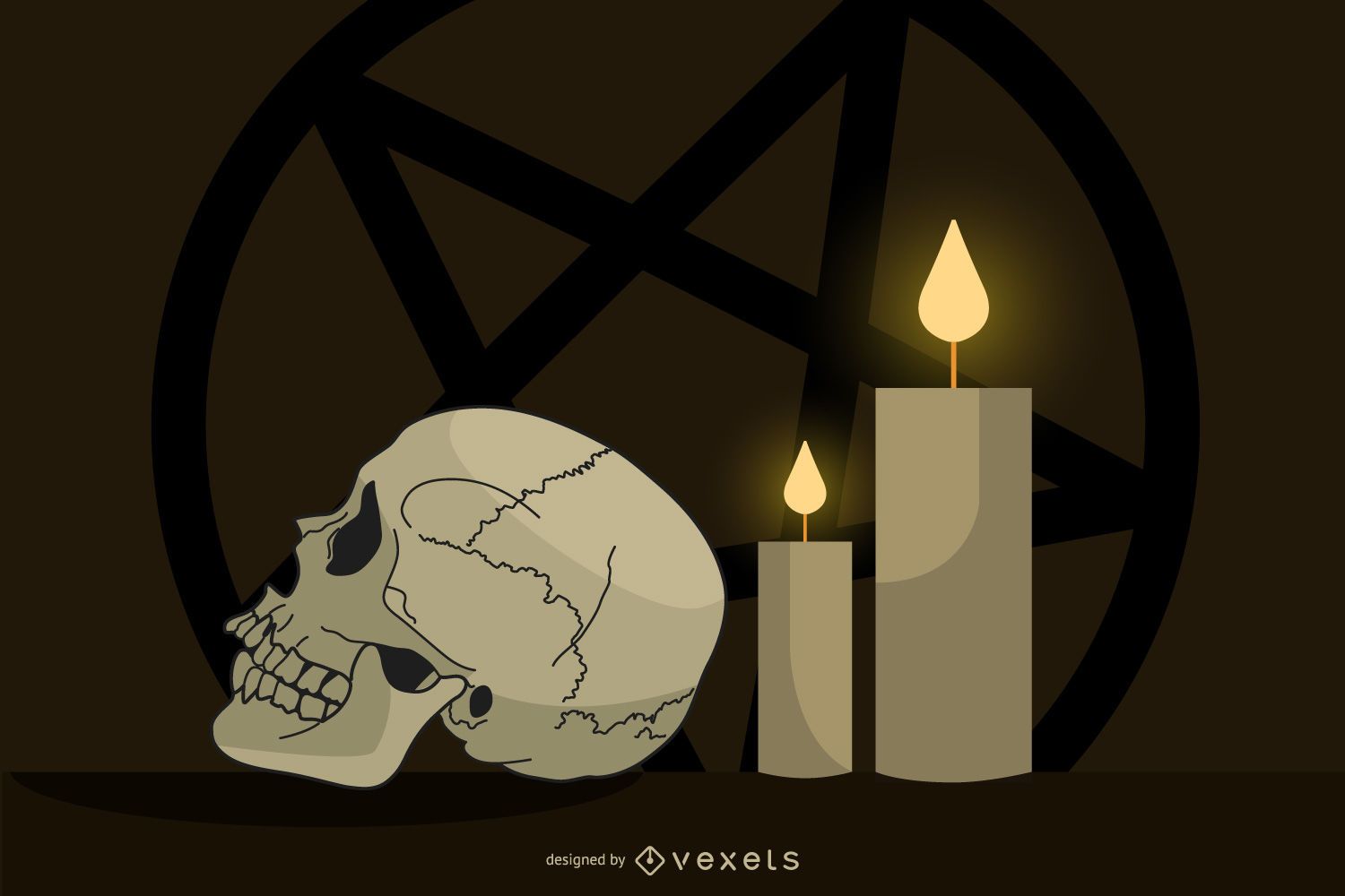 Calavera malvada y velas Ilustración