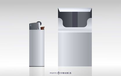Ilustração de caixa de cigarro e isqueiro