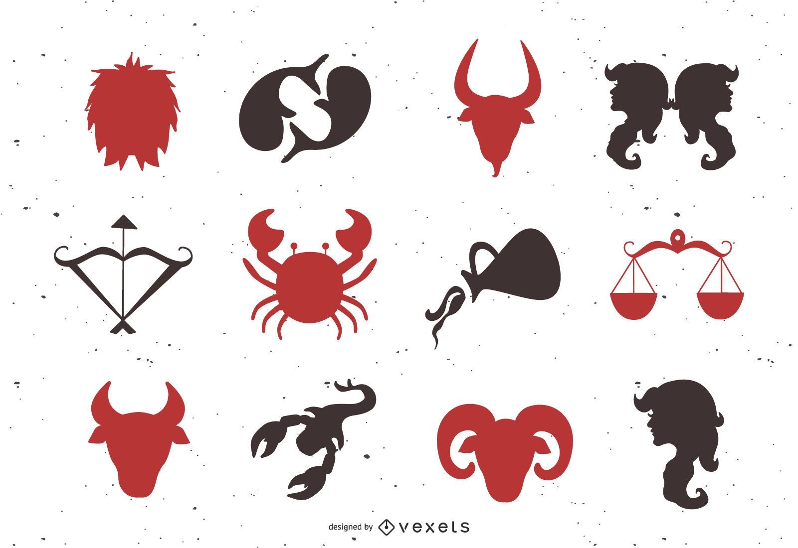 Conjunto de animais e ícones do horóscopo