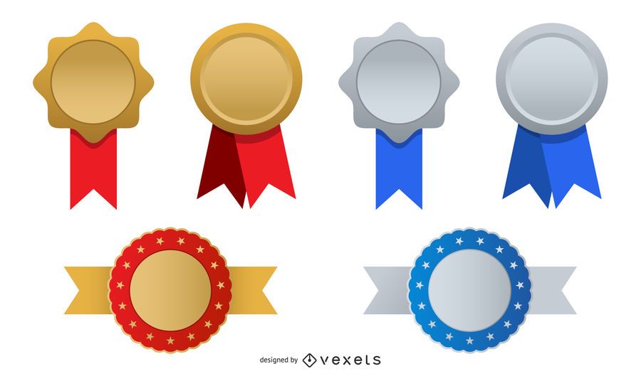 3D Ribbon Badge Set Vector Download