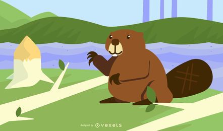 Diseño de vector de bosque de castor