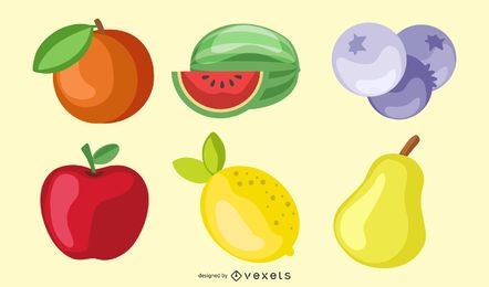 conjunto de ilustración de frutas brillantes