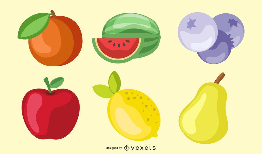 shiny fruits illustration set shiny fruits illustration set