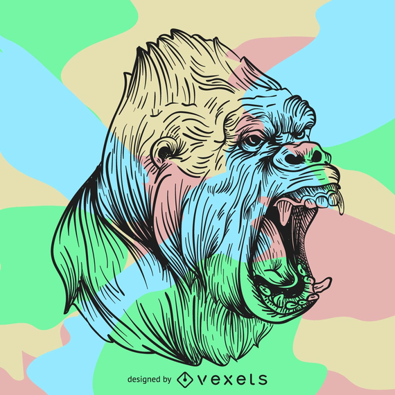 Angry gorilla line art illustration Angry gorilla line art illustration