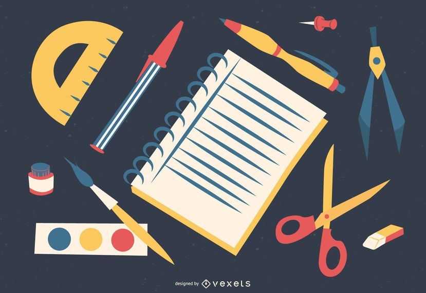Conjunto de ilustración de útiles escolares Conjunto de ilustración de útiles escolares
