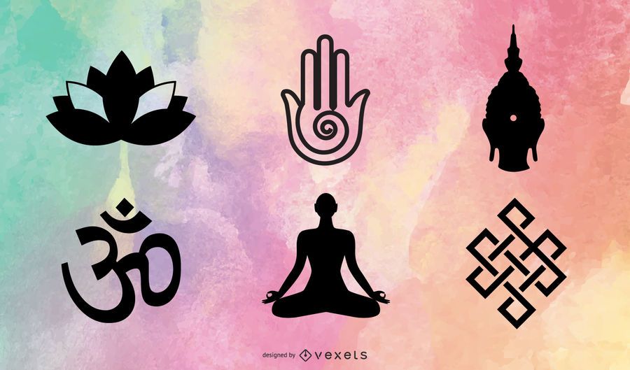 Símbolos budistas tibetanos e objetos Símbolos budistas tibetanos e objetos