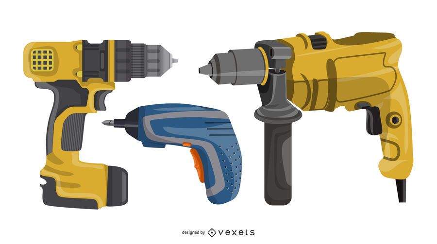 Electric Drills Illustration Set Vector Download