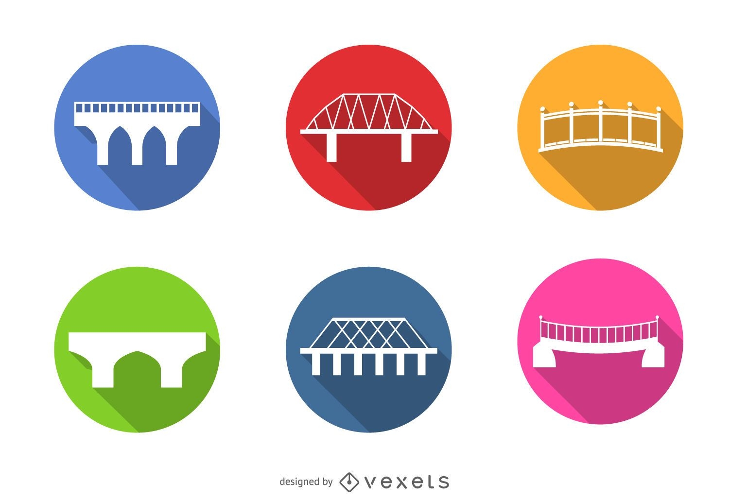 Colorful bridge icons set