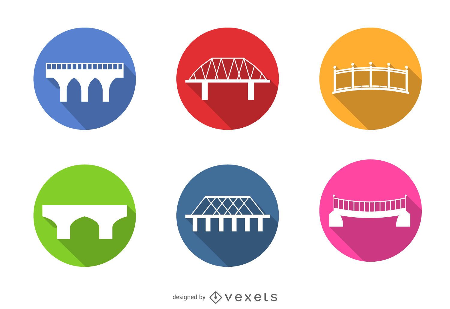 Colorful bridge icons set