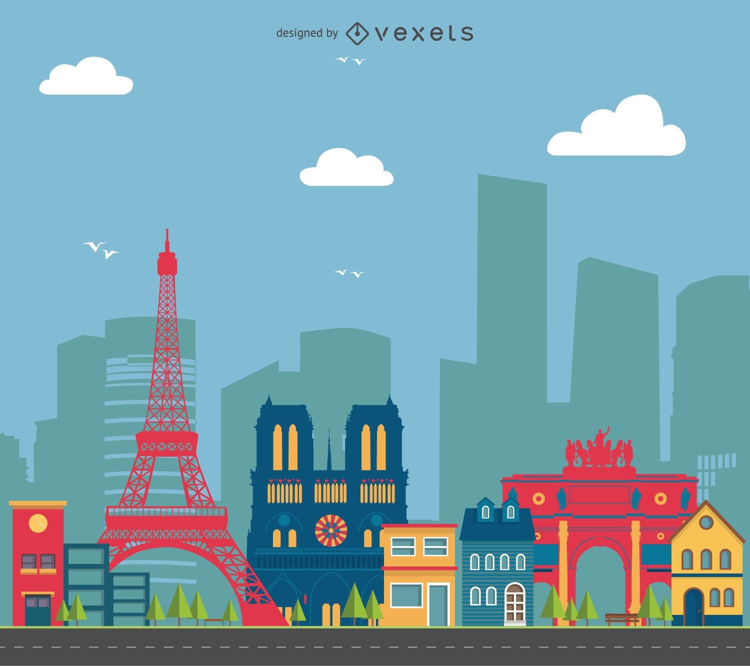 Ilustração da paisagem urbana de Paris