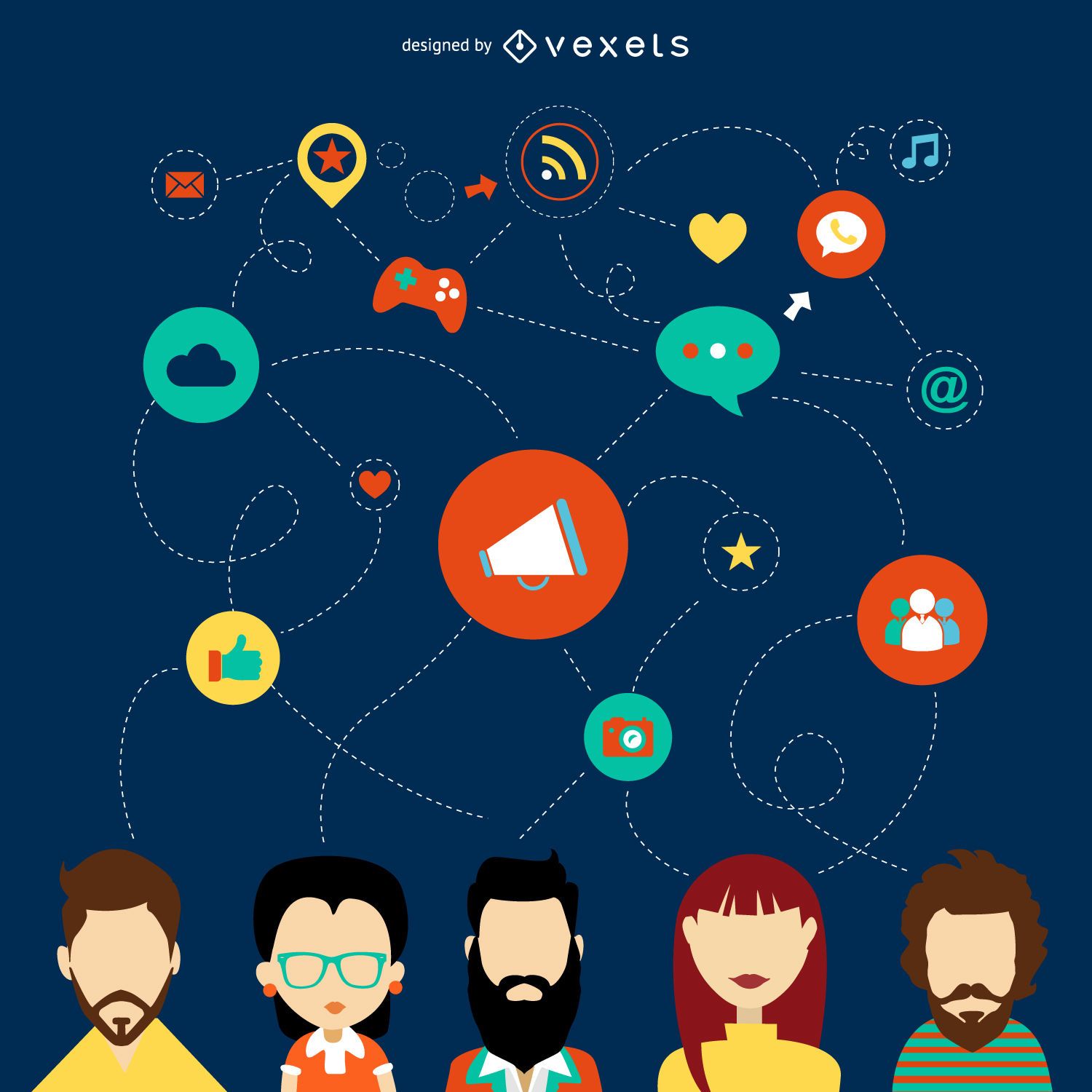 Flat social network illustration