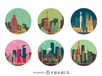 City Buildings Badge Set Vector Download