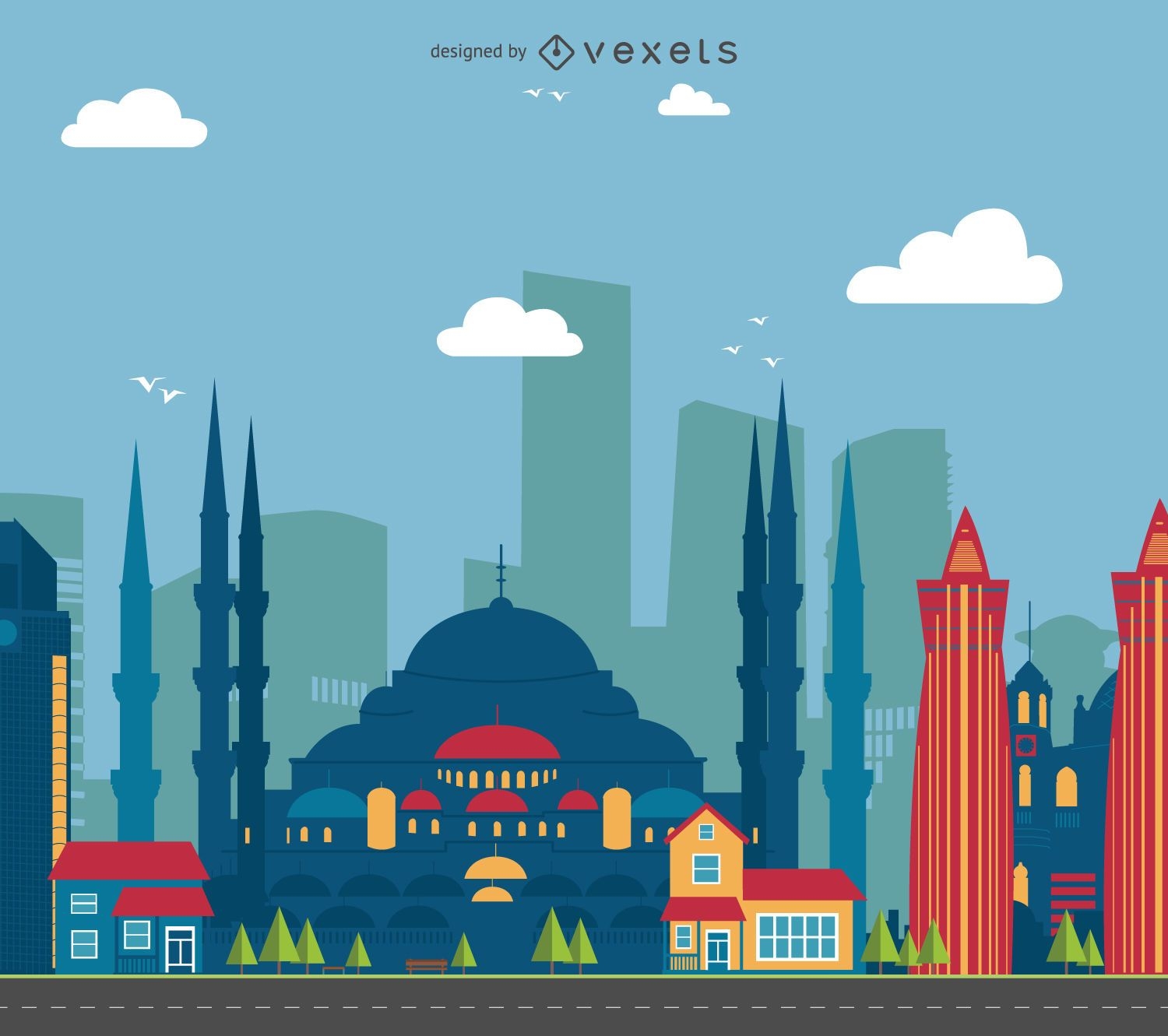 Ilustração da paisagem urbana da Turquia