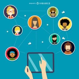 Ilustração de rede social de tecnologia