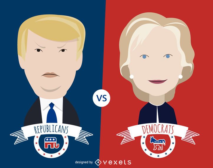 Ilustração dos desenhos animados de Clinton e Trump Ilustração dos desenhos animados de Clinton e Trump