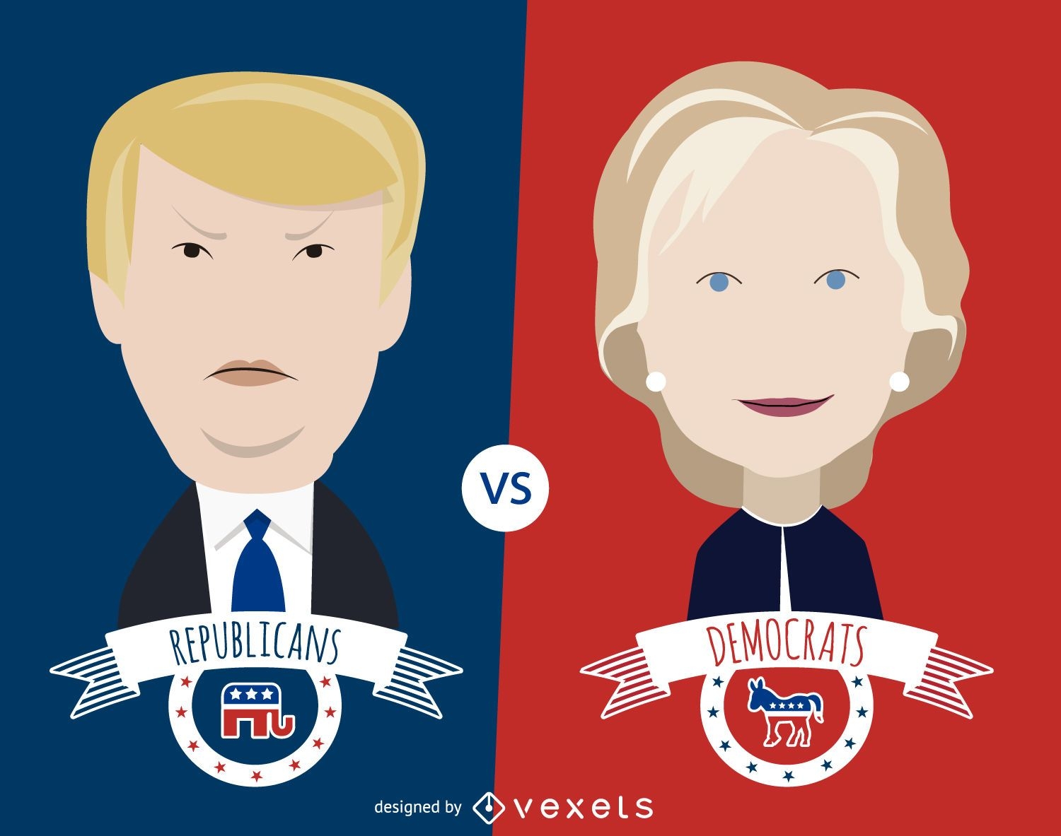Ilustración de dibujos animados de Clinton y Trump