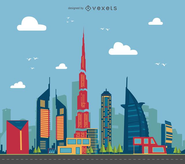 Ilustração de paisagem urbana de Dubai Ilustração de paisagem urbana de Dubai